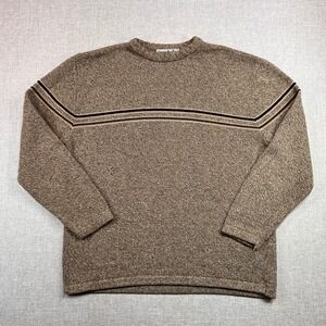 VTG 90s Reclaim Knit Sweater Men Large Heather Brown USA Made Cotton Stripe Y2K‎